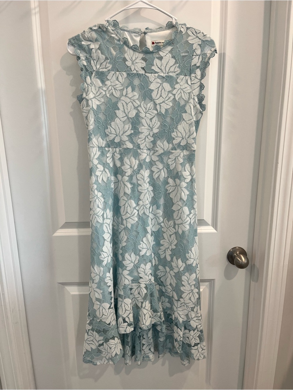 Light Blue & White Floral Lace Midi Dress